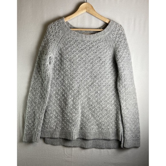 Banana Republic Italian Wool Alpaca Sweater Gray Knit Star Stitch Pullover Sz M - Picture 2 of 8